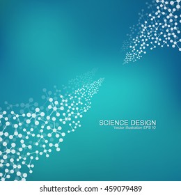 Structure molecule of DNA and neurons. Structural atom. Genetic and chemical compounds. Medicine, science and technology concept. Geometric abstract background. Vector illustration for your design.