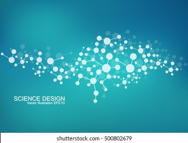 Structure molecule of DNA and neurons. Structural atom. Genetic and chemical compounds. Medicine, science and technology concept. Geometric abstract background. Vector illustration for your design.