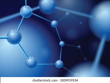 Structure Molecule image. Abstract futuristic micro molecule with sphere on blue background. Vector