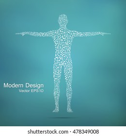 Structure molecule of man. Abstract model human body of DNA . Medicine, science and technology. Scientific Vector for your design.