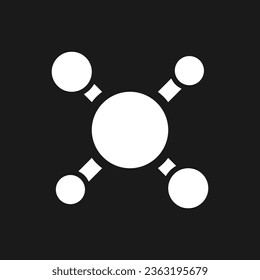 Structure of molecules dark mode glyph ui icon. Molecular compounds. User interface design. White silhouette symbol on black space. Solid pictogram for web, mobile. Vector isolated illustration