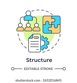 Ícone de conceito de várias cores da estrutura. Funções, responsabilidades na equipe. Estrutura de congruência de Nadler Tushman. Ilustração de linha de forma redonda. Ideia abstrata. Design gráfico. Fácil de usar no post do blog