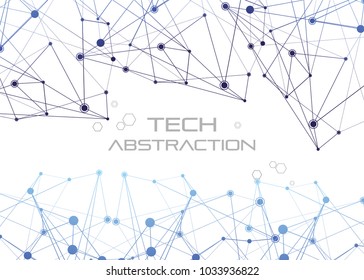 Structure of particles or molecules. Connected line and dots. Conceptual illustration of technology communication or data algorithm. Horizontal background with top and down borders