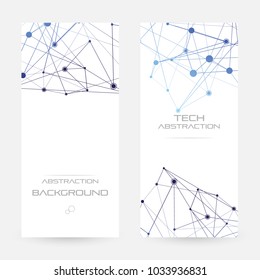 Structure of particles or molecules. Connected line and dots. Conceptual illustration of technology communication or data algorithm. Vertical flyers