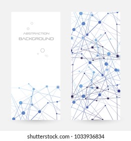 Structure of particles or molecules. Connected line and dots. Conceptual illustration of technology communication or data algorithm. Vertical flyers