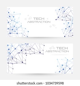 Structure of particles or molecules. Connected line and dots. Conceptual illustration of technology communication or data algorithm. Horizontal banners