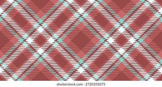 Structure plaid textile texture, girl vector check pattern. Stripe background tartan fabric seamless in red and azure colors palette.