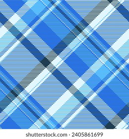 Structure seamless tartan textile, rug plaid vector pattern. Fur fabric check background texture in light and royal azure color.