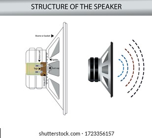 structure of the speaker. speaker and coil. subject of physics lesson speaker. speaker system. sound waves