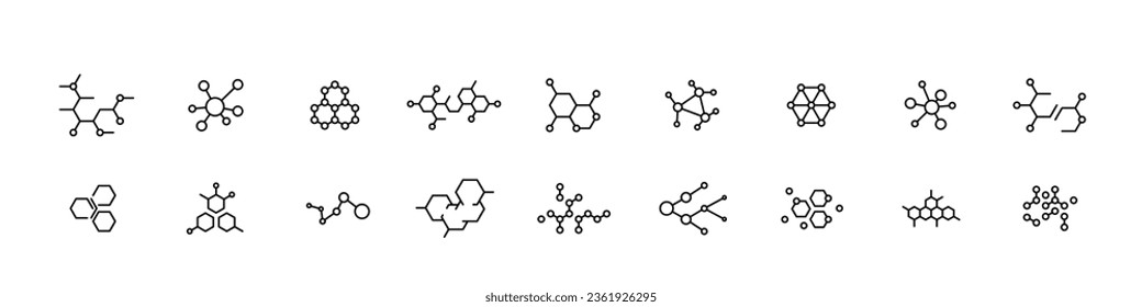 The structure of the substance. Molecule icons set. Set of scientific molecular icons. Editable stroke