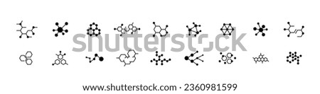 The structure of the substance. Molecule icons set. Set of scientific molecular icons. Editable stroke