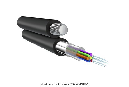 The Structure Of The Suspended Fiber Optic Cable On The Former Background. Vector Illustration