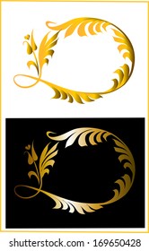  Structure for the text or the image in the form of decorating of a gold stalk with big leaves around and a flower, on the one hand, in modernist style on a black and white  background
