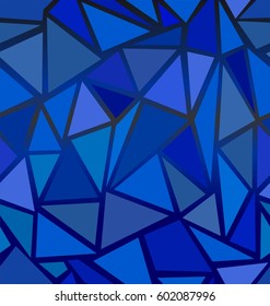 Structure of triangles in blue a seamless pattern on a dark blue background.