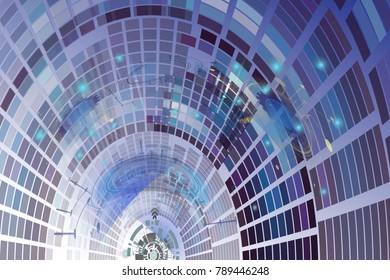 Structure tunnel technology computer digital telecom,Technological energy on catchy dimension of cyberspace,Abstract vector illustration electronic interface the future concept, modern art background.
