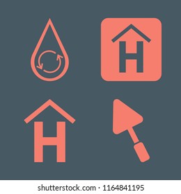 structure vector icons set. with hotel sign, hydraulic energy and trowel in set