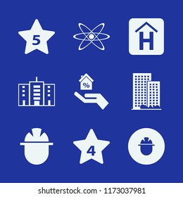 structure vector icons set. with hotel sign, hotel five stars, hotel four stars and hand house in set