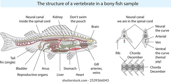 The structure of a vertebrate in a bony fish sample