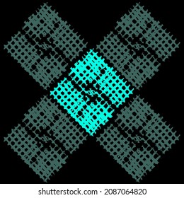 Structured background, squares in bright turquoise and dark green. Repeatable vector pattern.