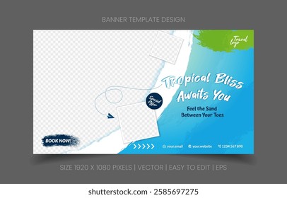 structured banner abstract background for travel agency promotion with image replacement easy to edit ideal for vacation ads