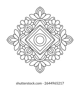 Structured bloom curves mandala coloring book page