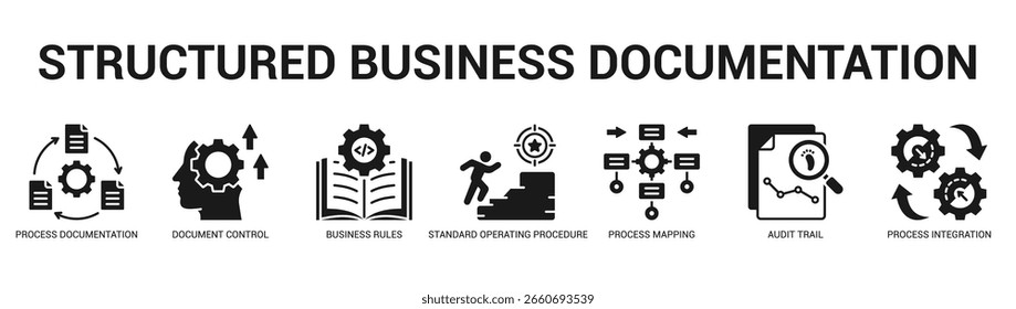 Structured Business Documentation Modern and clean web banner illustration featuring thematic icons for visual communication