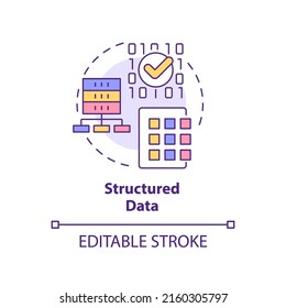 Structured Data Concept Icon. Big Data Type Abstract Idea Thin Line Illustration. Machine Learning Algorithm. Isolated Outline Drawing. Editable Stroke. Arial, Myriad Pro-Bold Fonts Used