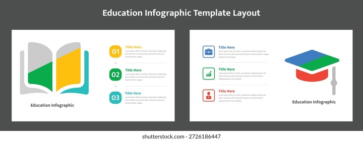 Diseño de Plantilla de infografía de educación estructurada para delinear los procesos de aprendizaje y los hitos académicos. Perfecto para presentaciones.