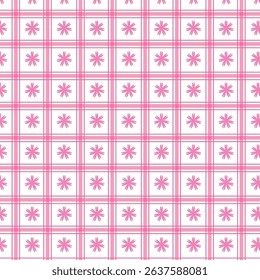 A structured floral grid design with pink daisies