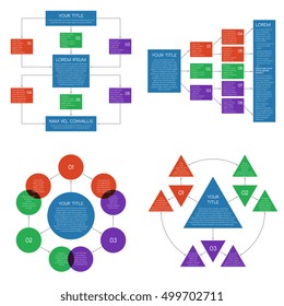 Structured flowing charts, flowchart diagrams vector set. Diagram infographic for business, plan organization strategy illustration