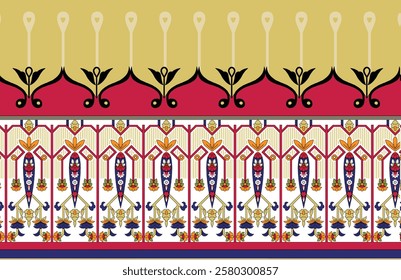 Structured geometric Border honeycomb designs softened with cascading floral patterns for balanced wallpapers, modern gift wraps, and sophisticated textiles.