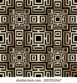 Structured geometric seamless pattern. Modern ornamental vector background. Gold geometrical ornaments. Geometry shapes, squares, rectangles. Symmetrical ornate elegant design. Endless texture.