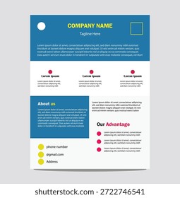 Structured Promotional Flyer Layout for Clear Messaging. A structured promotional flyer layout designed to support clear messaging and visual organization. The content areas guide the viewer through headlines, visuals, and key details smoothly. Suitable for printed flyers, posters, and online promotion. The flexible design allows customization without compromising clarity.

Professional business brochure template featuring informational sections with placeholder text and graphic elements including a company name and tagline at the top designed for marketing materials and company profiles