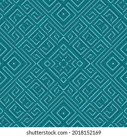 Structured seamless pattern. Embossed style colorful background. Geometric textured repeat backdrop. Surface raised relief ornaments with embossing effect. Greek key, meanders, lines, mazes, rhombus.