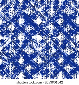 Structured seamless pattern in white and blue. Abstract repeatable vector with shibori effect.
