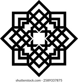 A structured and symmetrical geometric Islamic pattern forming a star with layered details.