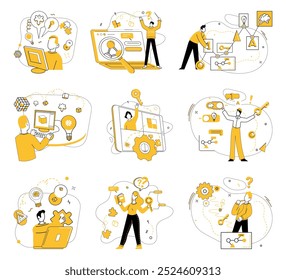 Structured thinking vector illustration. Efficient management navigates ship structured thinking through challenges Development is compass guiding journey analytical creativity Logical mindset