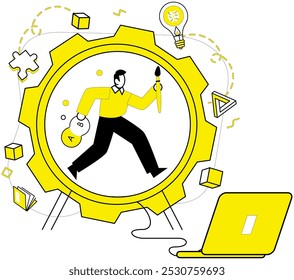 Structured thinking vector illustration. Logical mindset and knowledge are dynamic winds steering ship ideas The tapestry achievement is woven from threads structured thinking Innovation transforms