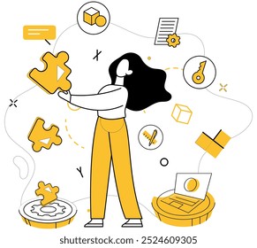 Structured thinking vector illustration. Structured thinking metaphorically dances with creativity in ballet innovation Intelligence and structured thinking are pillars in temple strategic minds