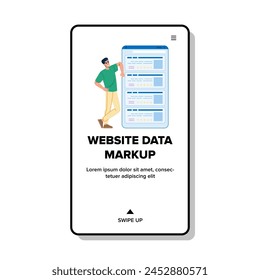 structured website data markup vector. seo html, json ld, semantic tags structured website data markup web flat cartoon illustration