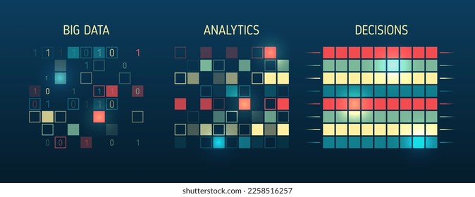 Structuring the flow of information. Data analytics concept. Sorting a large amount of data on a dark background. Big data visualization. Futuristic network or business analytics.