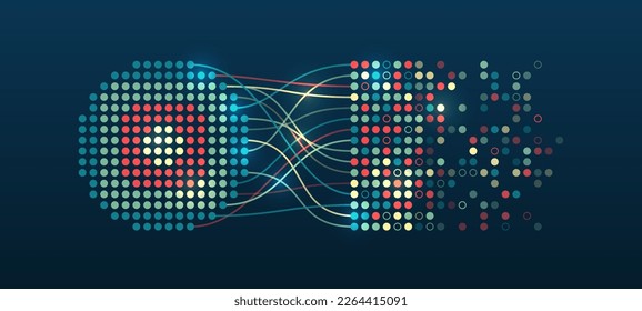 Structuring the flow of information. Data analytics concept. Sorting a large amount of data on a dark background. Big data visualization. Futuristic network or business analytics.