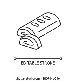 Lineares Symbol Strudel. Wiener Apfelstrudel. Traditionelles österreichisches Gebäck. Europäische Küche. Dünne, anpassbare Illustration. Contour-Symbol. Vektor-einzelne Rahmenzeichnung. Bearbeitbarer Hub