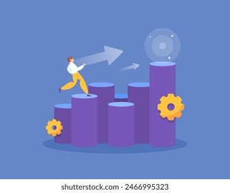 struggle to achieve a goal or target. self-development and personal growth. continues to improve and develop. illustration of a man trying to be successful. illustration concept design. graphic elemen