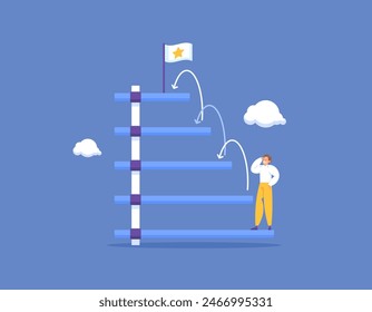 Struggle to achieve goals or targets. self-development and personal growth. methods to reach the top position. Male illustrations think of ways to get to the top. illustration concept design. graphic 