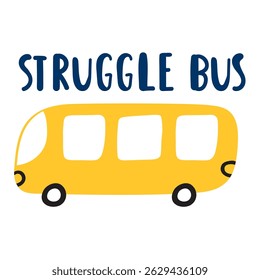 Barramento de luta. Ônibus escolar amarelo. Design plano. Ilustrações desenhadas à mão vetorial sobre fundo branco.