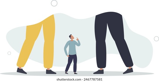 struggle businessman look at big company competitor in same business or industry.flat vector illustration.