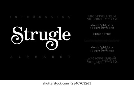 Struggle premium luxury elegant alphabet letters and numbers. Elegant wedding typography classic serif font decorative vintage retro. Creative vector illustration
