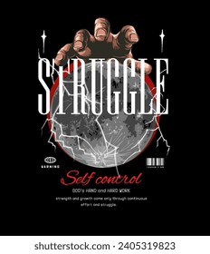 struggle slogan with hand reaching the moon graphic vector illustration on black background