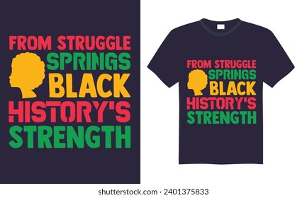 From Struggle Springs Black History's Strength - Black History Month Day T Shirt Design, Hand drawn lettering phrase, Cutting and Silhouette, card, Typography Vector illustration for poster, banner, f